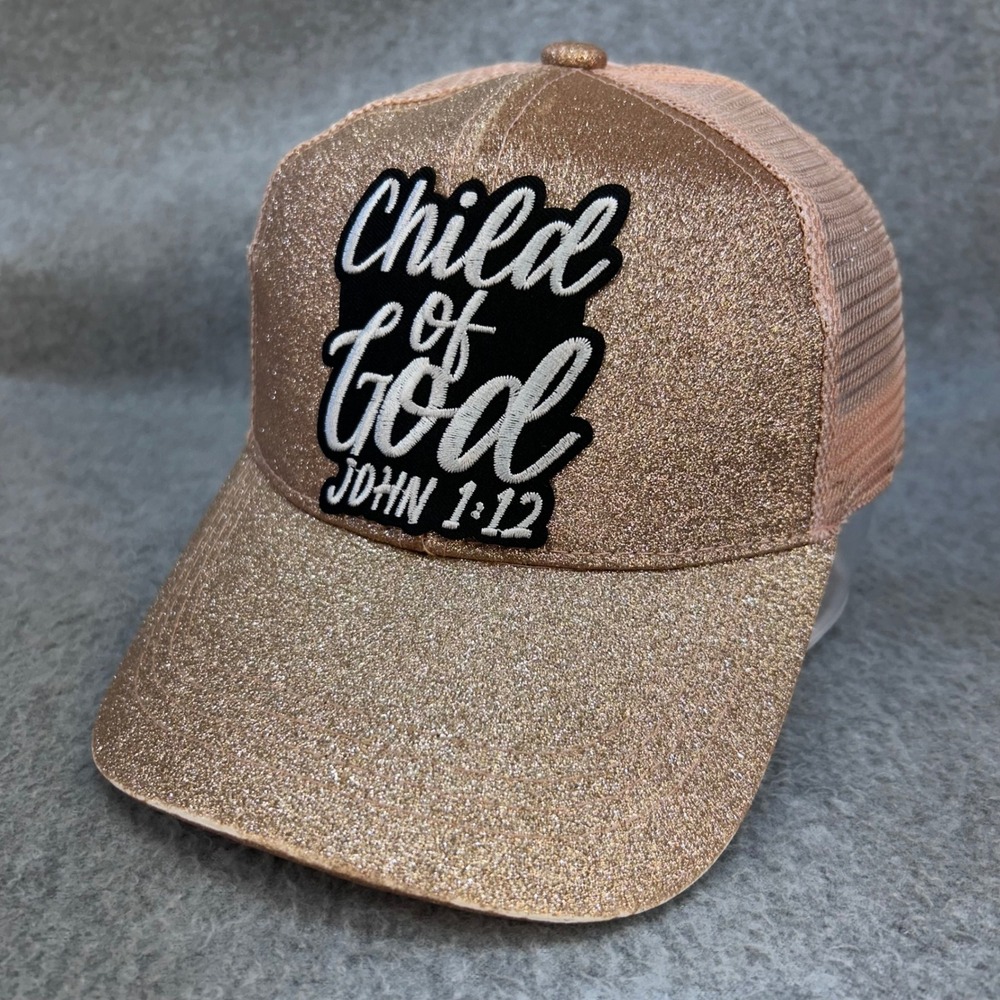 Child of God Kids Rose Gold C.C Hat Glitter Ponytail Trucker Cap John 1:12 OSFM